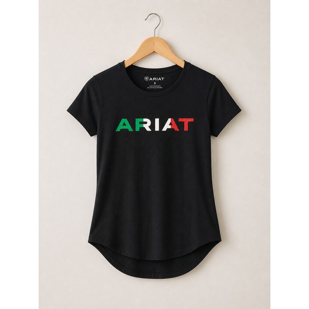 Ariat Women Small Black Logo Tee Western Cowgirl Rodeo Ranch Graphic T-Shirt